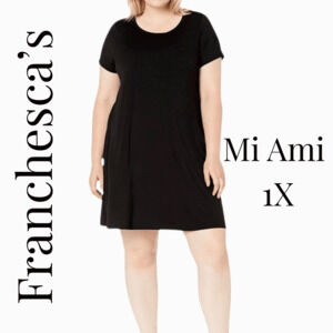 Black Dress Francesca’s Mi Ami 1X Shift Faux Suede Short Sleeved Plus Size NWT